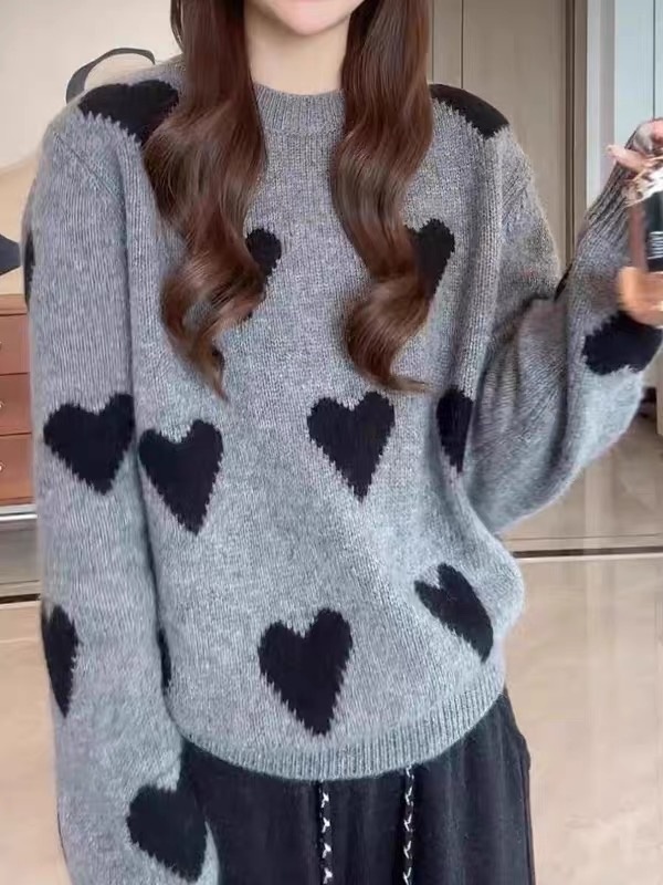 Korean style heart lazy loose pullover sweater for women