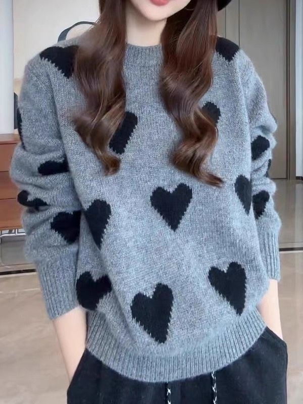 Korean style heart lazy loose pullover sweater for women