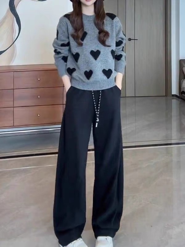 Korean style heart lazy loose pullover sweater for women