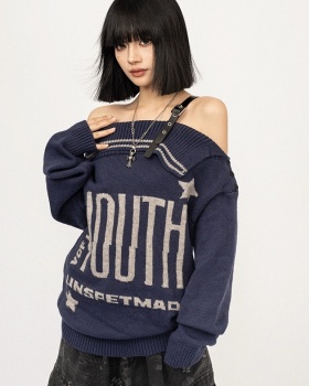 Loose retro cardigan gray American style sweater for women