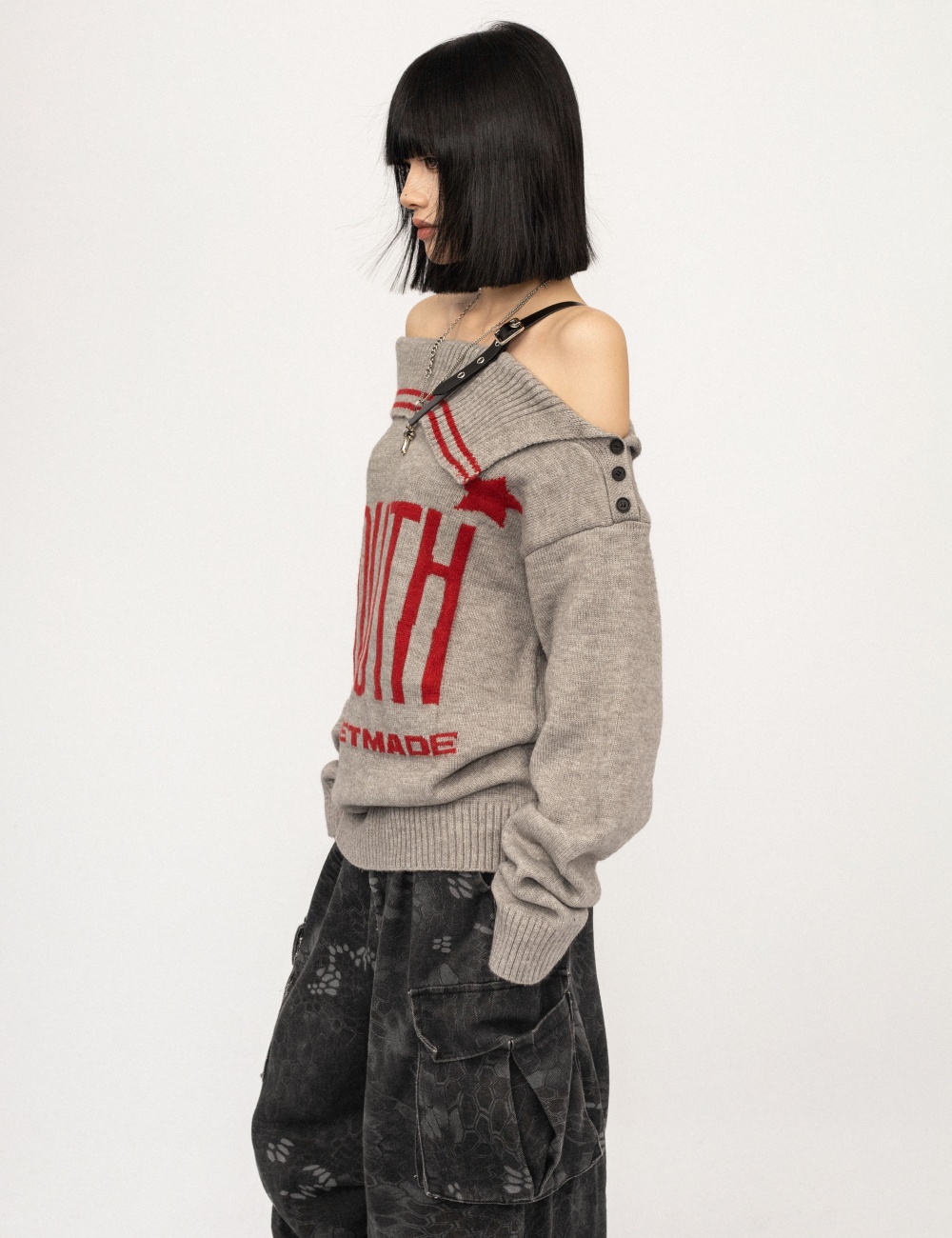 Loose retro cardigan gray American style sweater for women