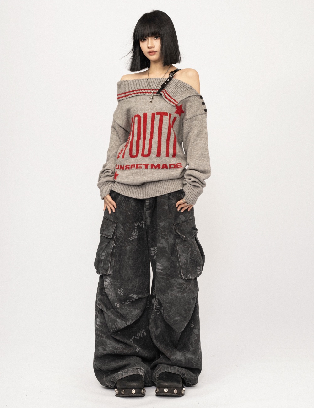 Loose retro cardigan gray American style sweater for women