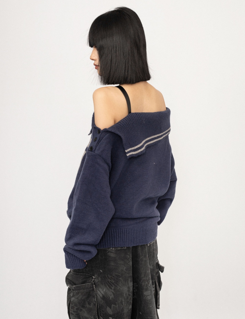 Loose retro cardigan gray American style sweater for women