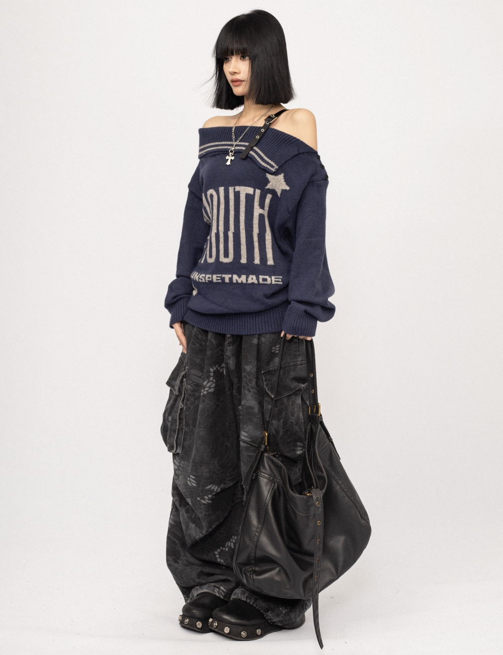 Loose retro cardigan gray American style sweater for women