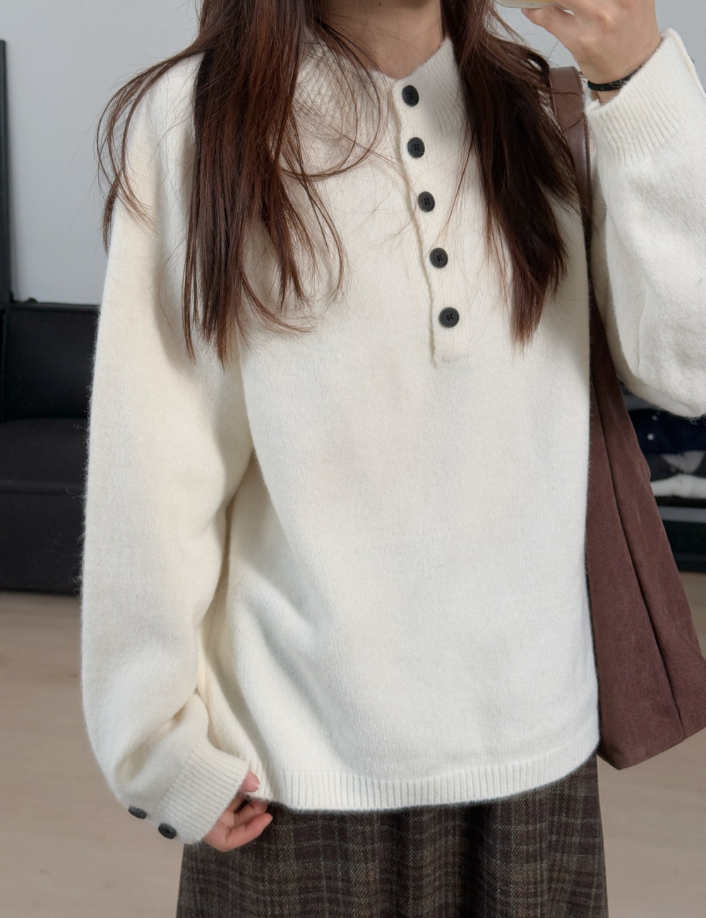 All-match autumn and winter sweater many buckle loose tops