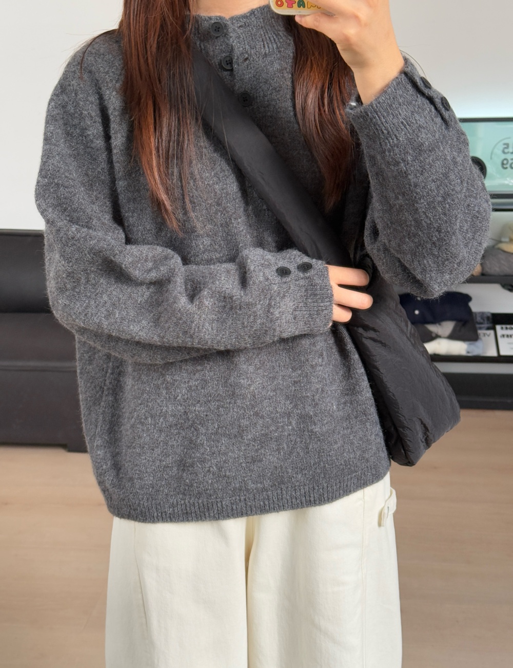 All-match autumn and winter sweater many buckle loose tops