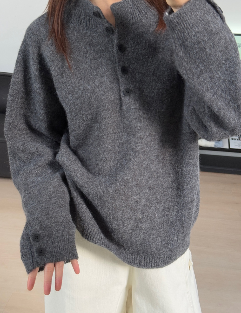 All-match autumn and winter sweater many buckle loose tops