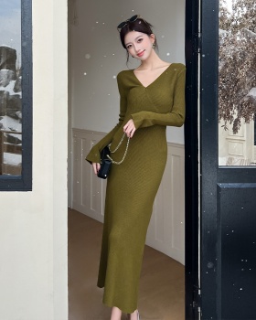 Slim long dress knitted sweater dress for women