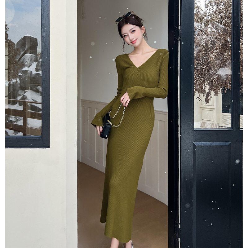 Slim long dress knitted sweater dress for women