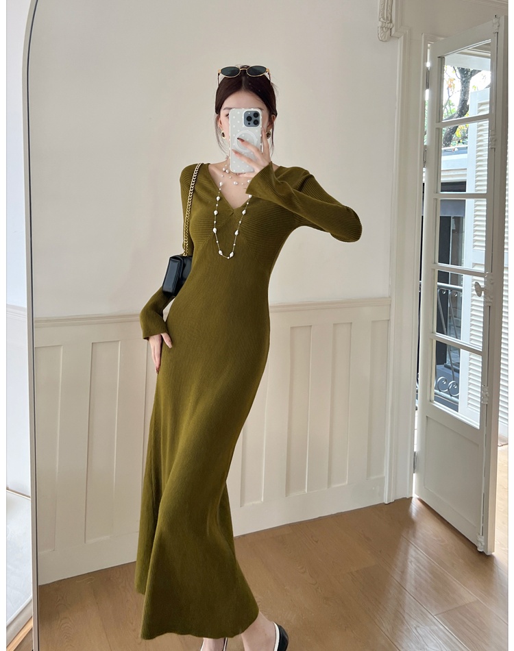 Slim long dress knitted sweater dress for women