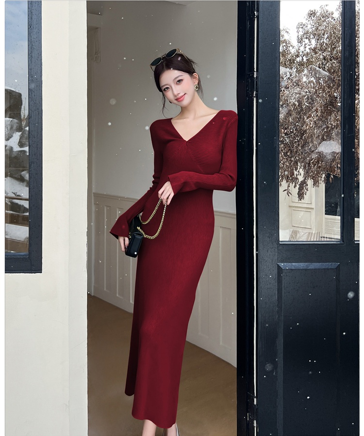 Slim long dress knitted sweater dress for women