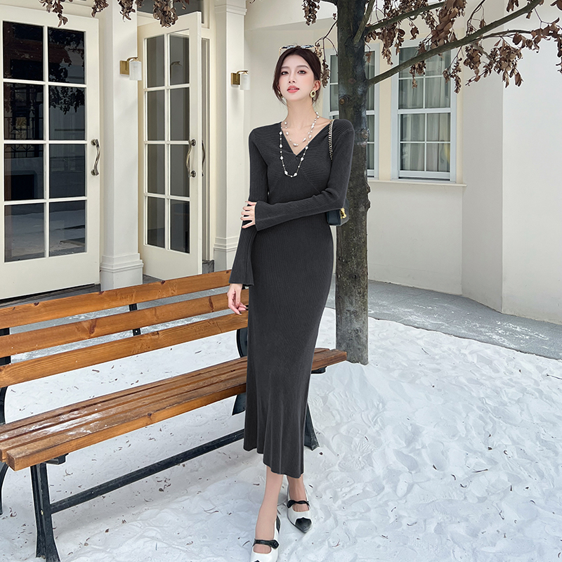 Slim long dress knitted sweater dress for women