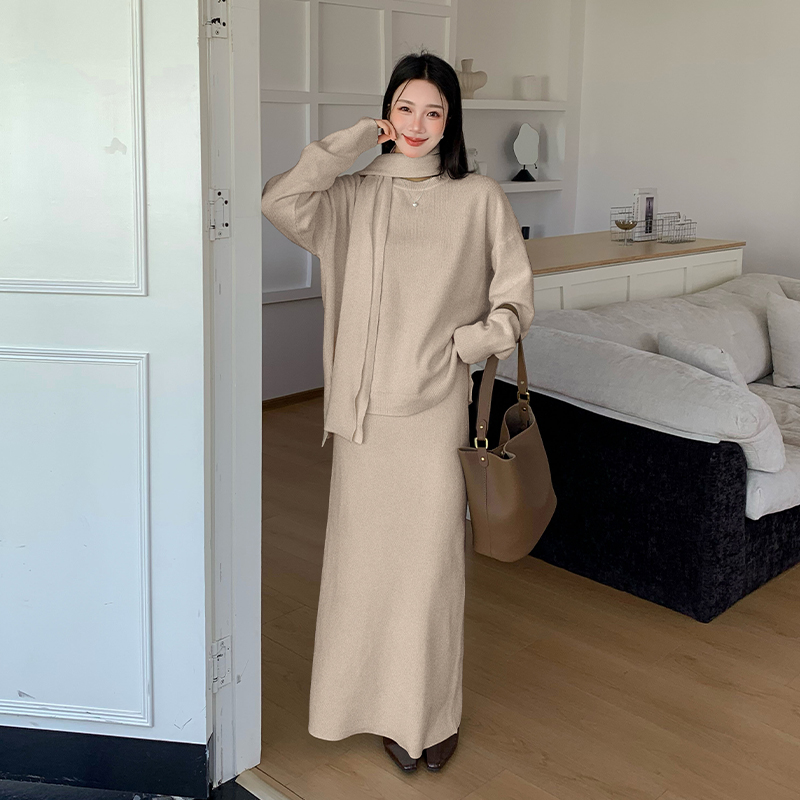 Loose lazy sweater inside the ride scarves 3pcs set