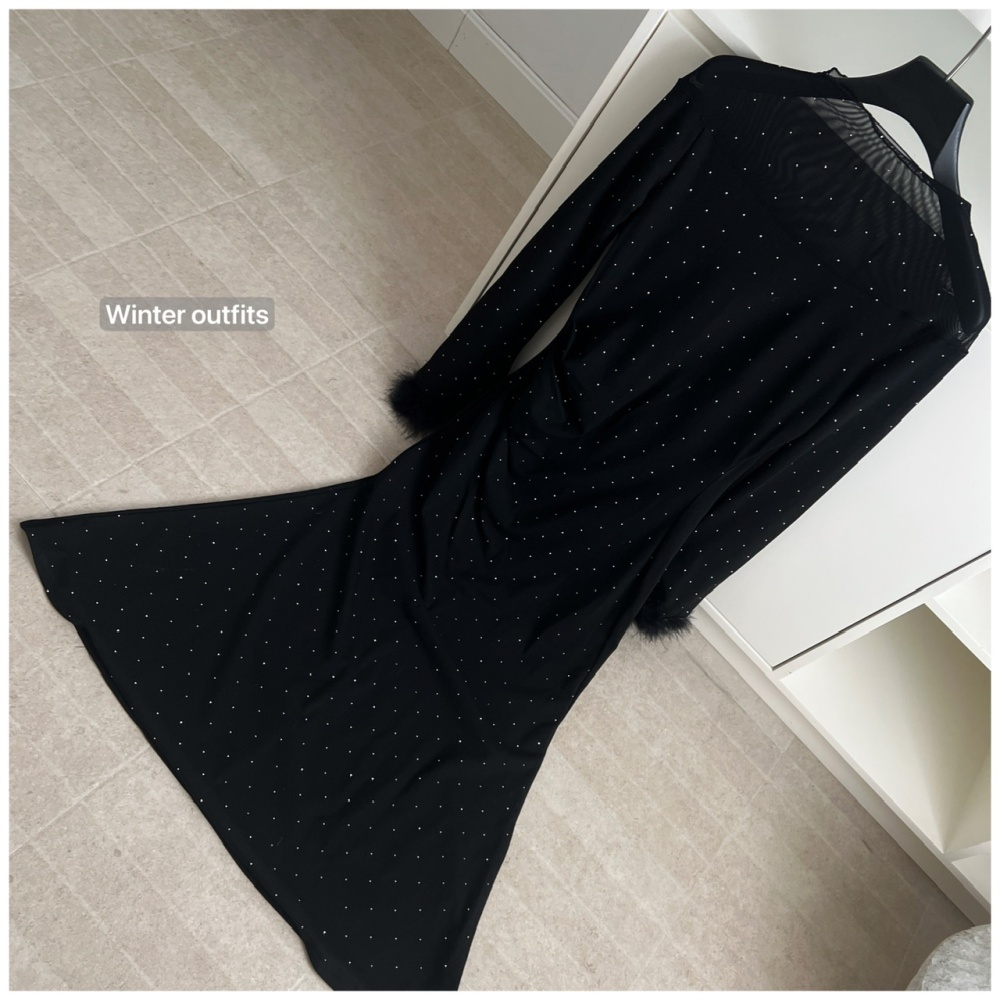 Gauze slim winter light luxury rhinestone long dress