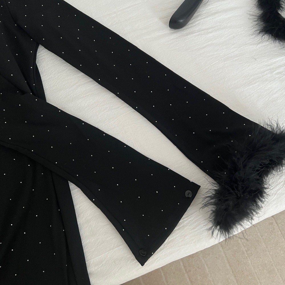 Gauze slim winter light luxury rhinestone long dress