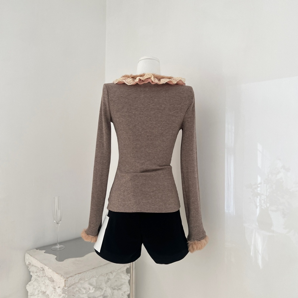 V-neck thermal bottoming shirt retro tops for women