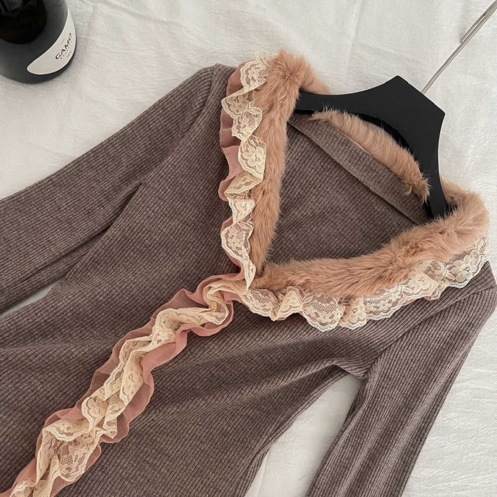 V-neck thermal bottoming shirt retro tops for women