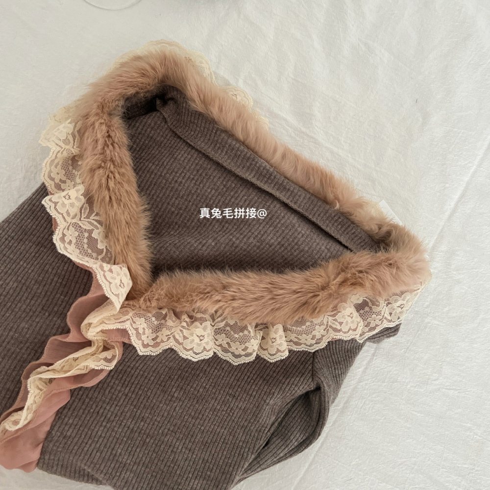 V-neck thermal bottoming shirt retro tops for women