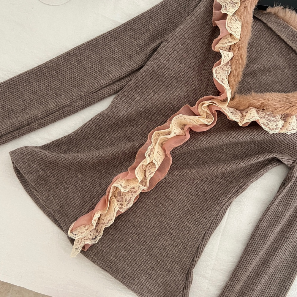 V-neck thermal bottoming shirt retro tops for women