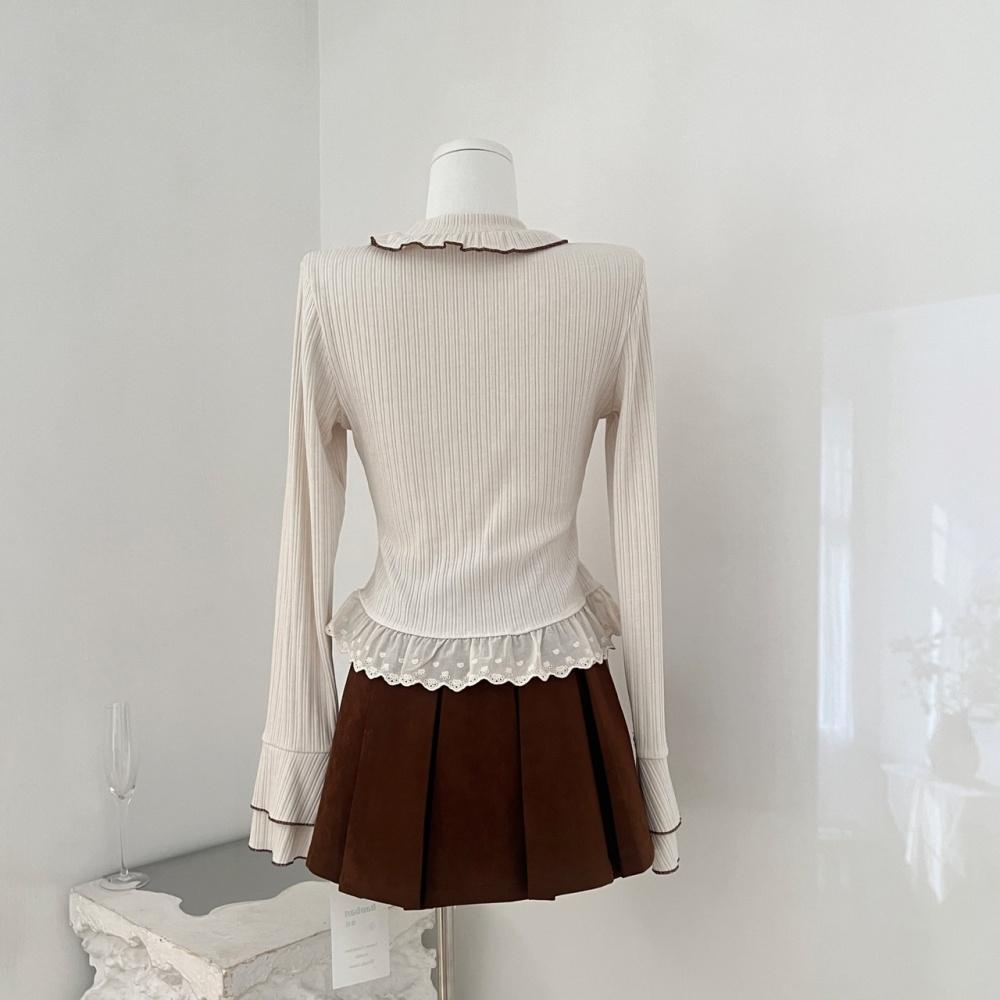 With belt short skirt winter tops a set