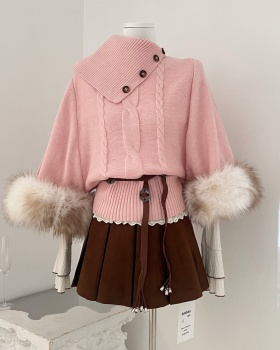 Pullover pink short skirt winter sweater 3pcs set