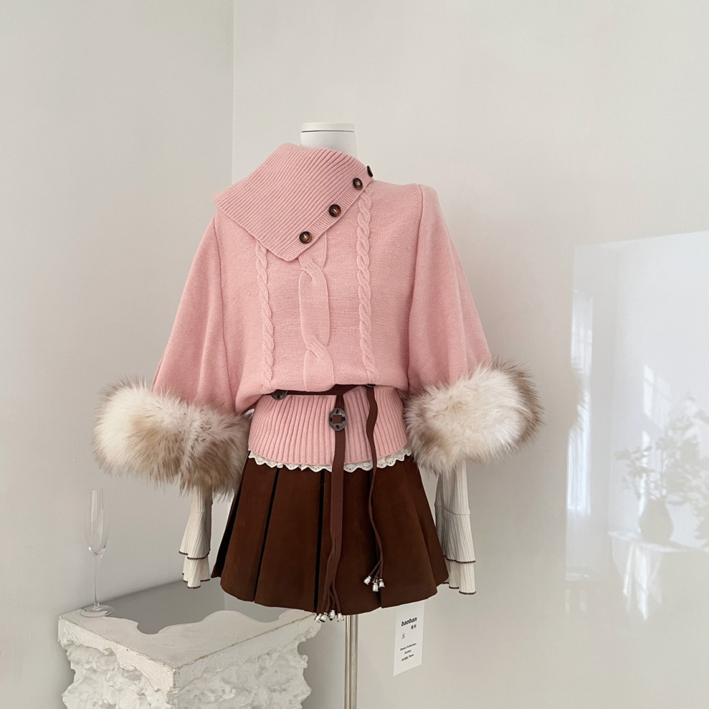 Pullover pink short skirt winter sweater 3pcs set