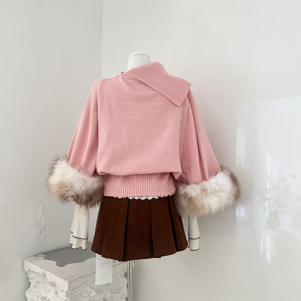 Pullover pink short skirt winter sweater 3pcs set