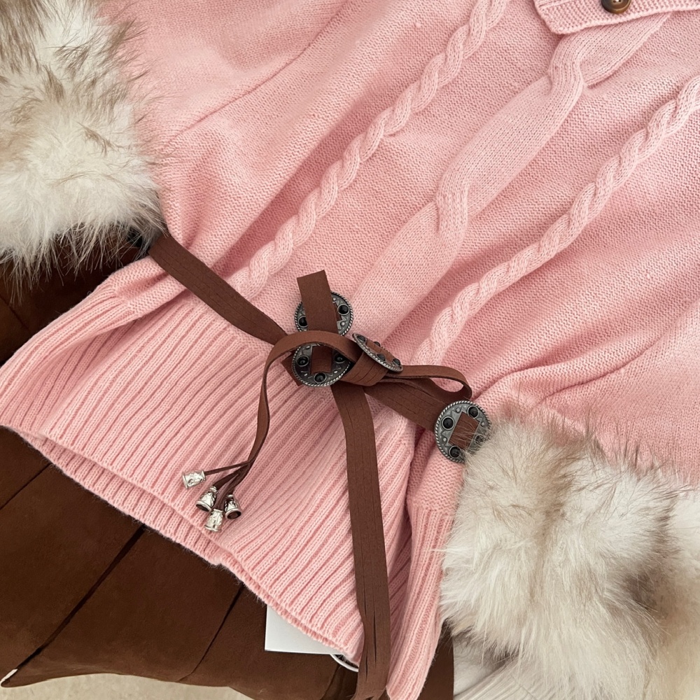 Pullover pink short skirt winter sweater 3pcs set