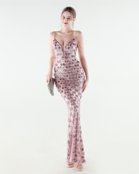 Banquet sequins sling slim evening dress