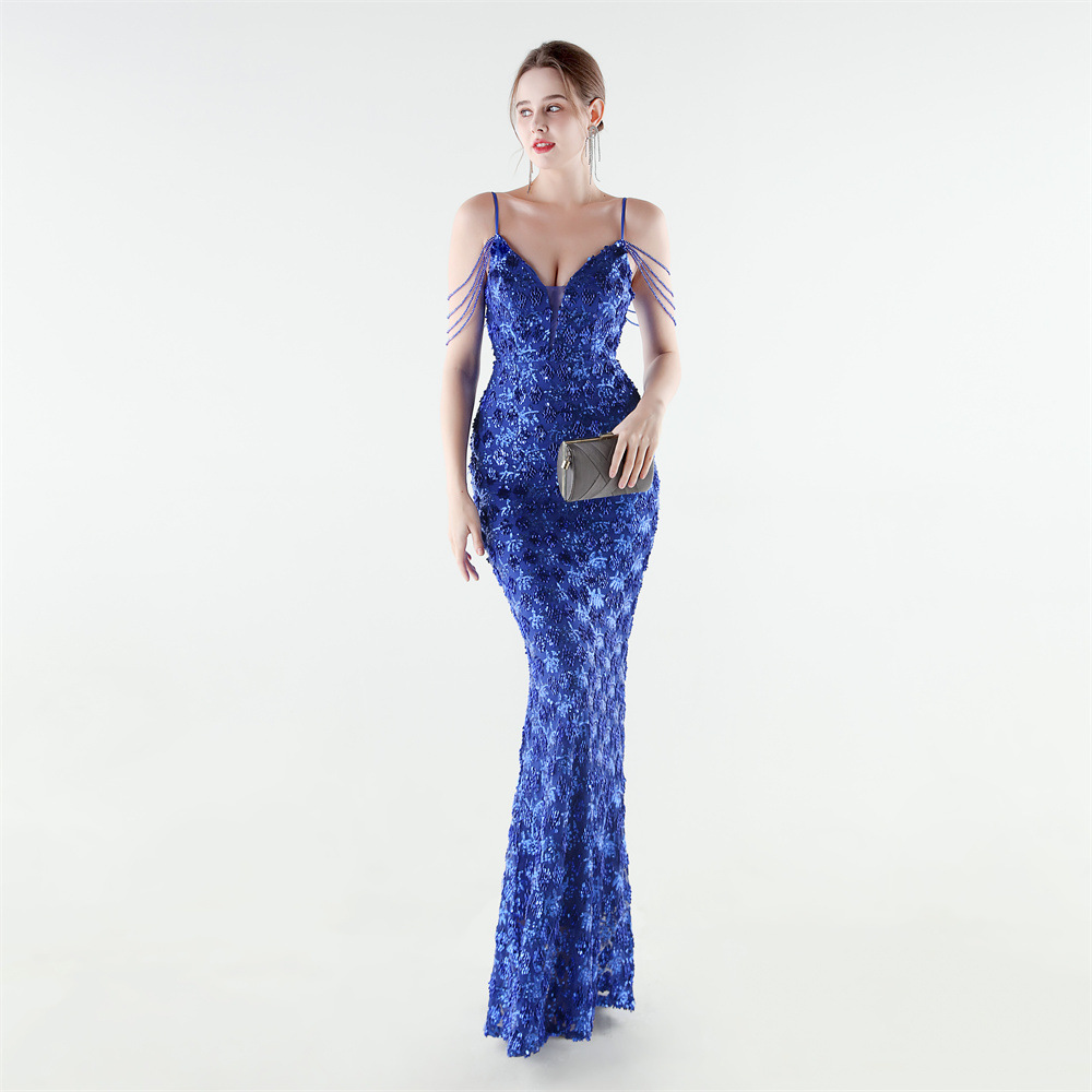 Banquet sequins sling slim evening dress