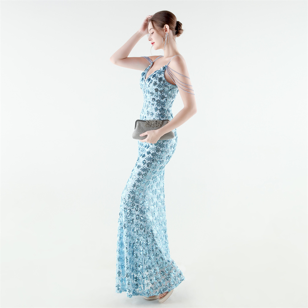 Banquet sequins sling slim evening dress