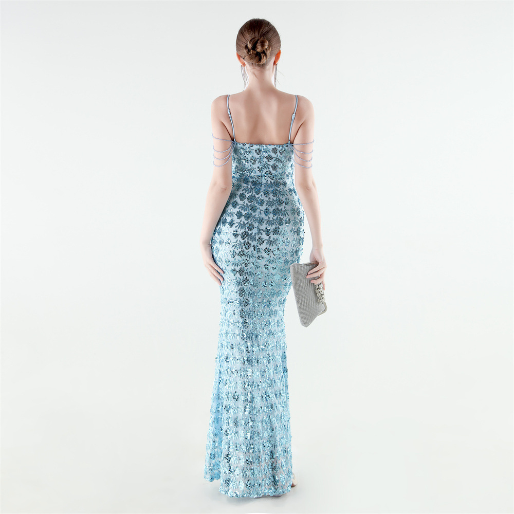 Banquet sequins sling slim evening dress