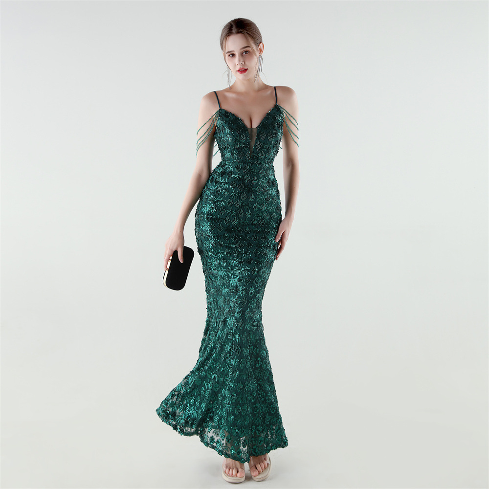 Banquet sequins sling slim evening dress