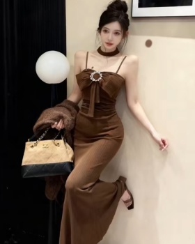 Sleeveless cashmere sexy package hip long inside the ride dress