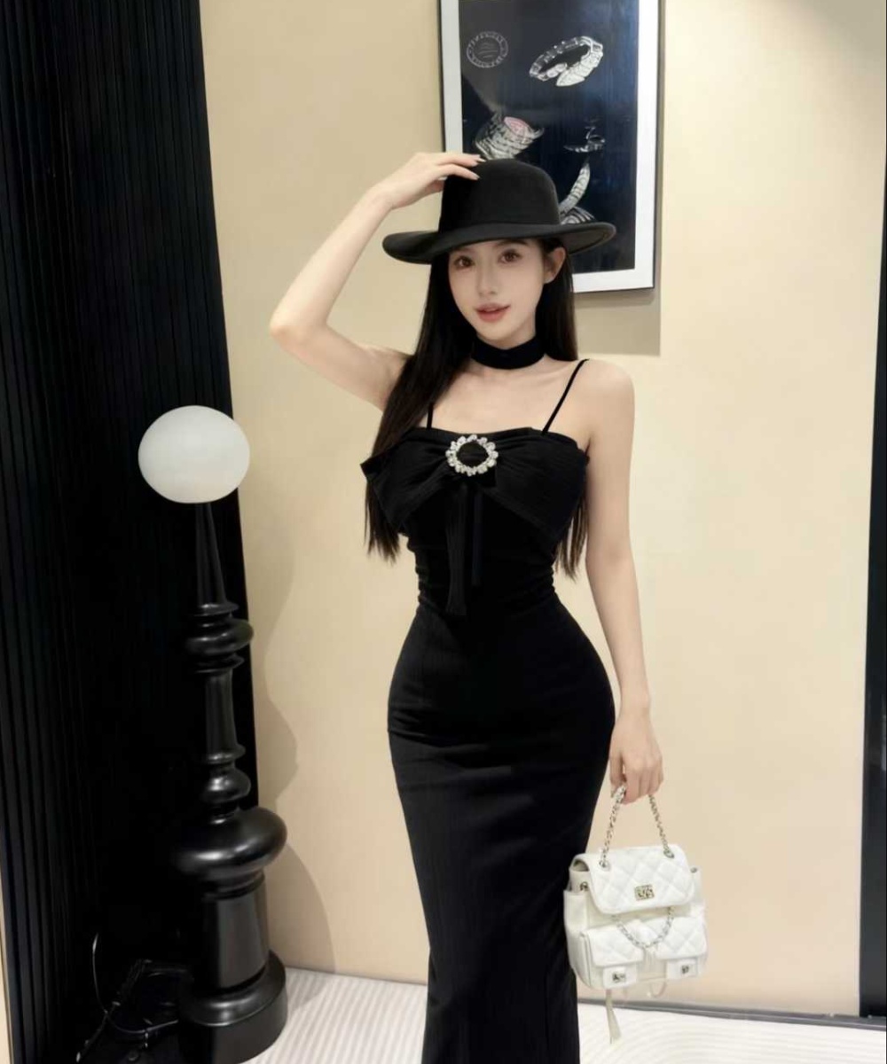 Sleeveless cashmere sexy package hip long inside the ride dress