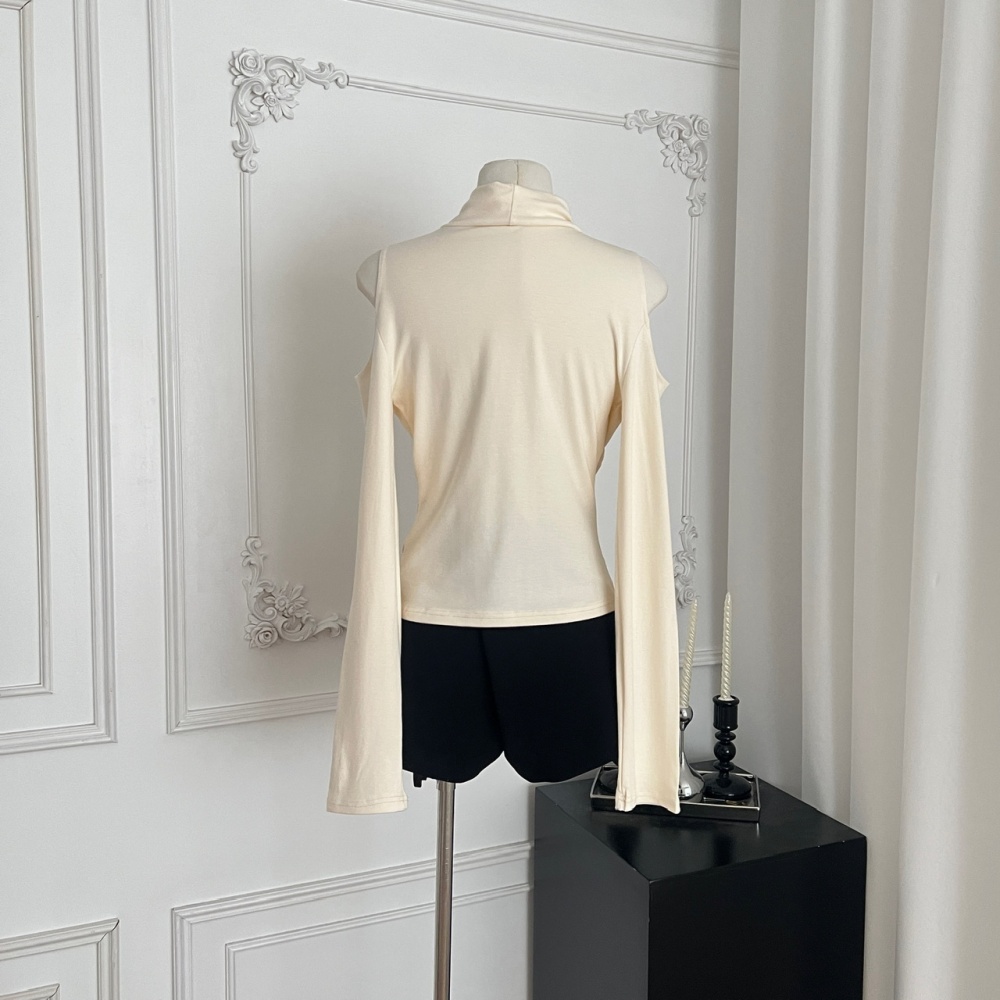 Long sleeve gauze bottoming tops lace apricot shirts