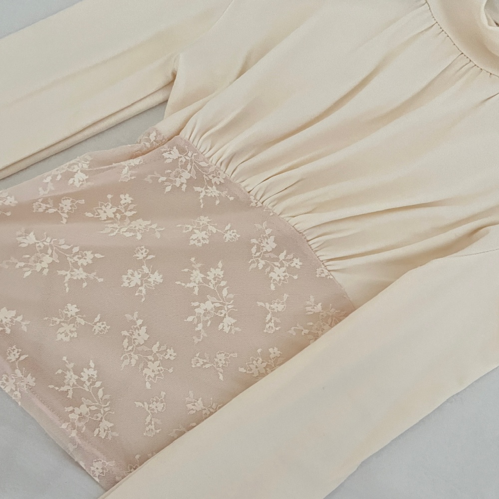 Long sleeve gauze bottoming tops lace apricot shirts