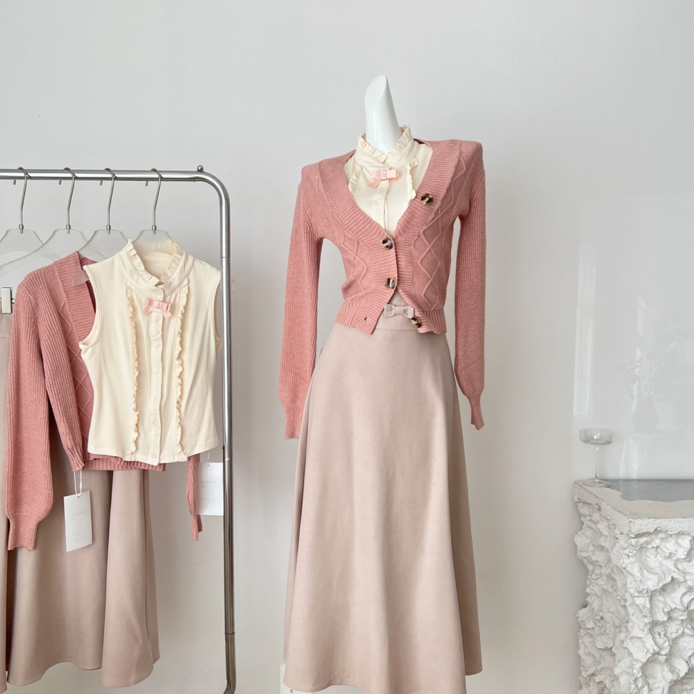 Fashion slim coat knitwear all-match primer vest 2pcs set