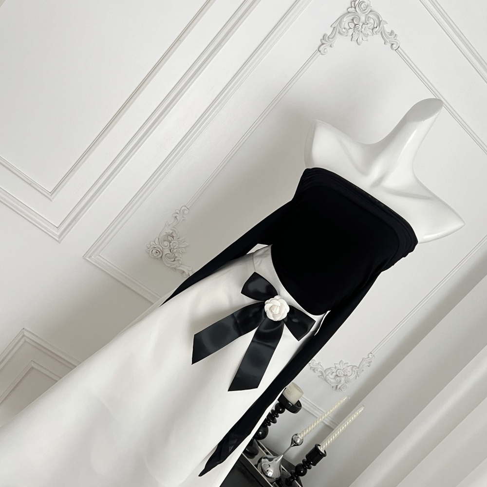 Flat shoulder fold tops gauze knitted skirt a set