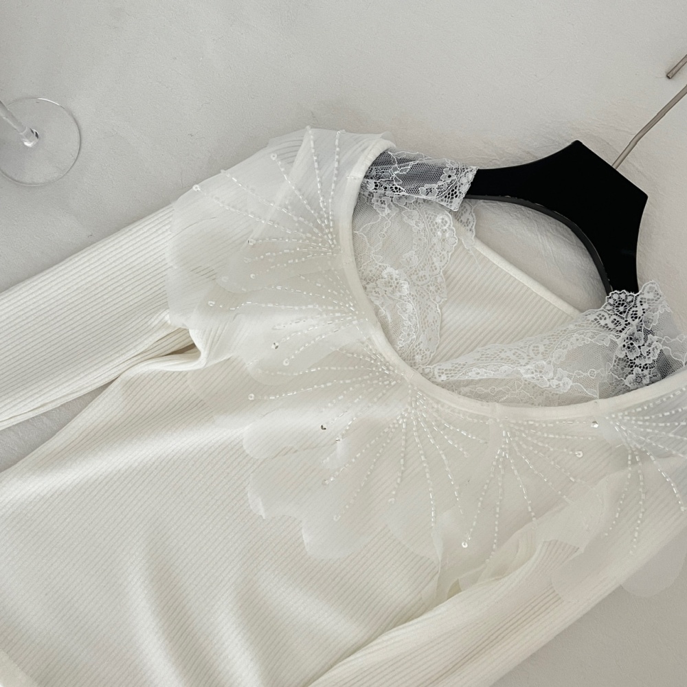 All-match V-neck bottoming knitted lace sweater for women