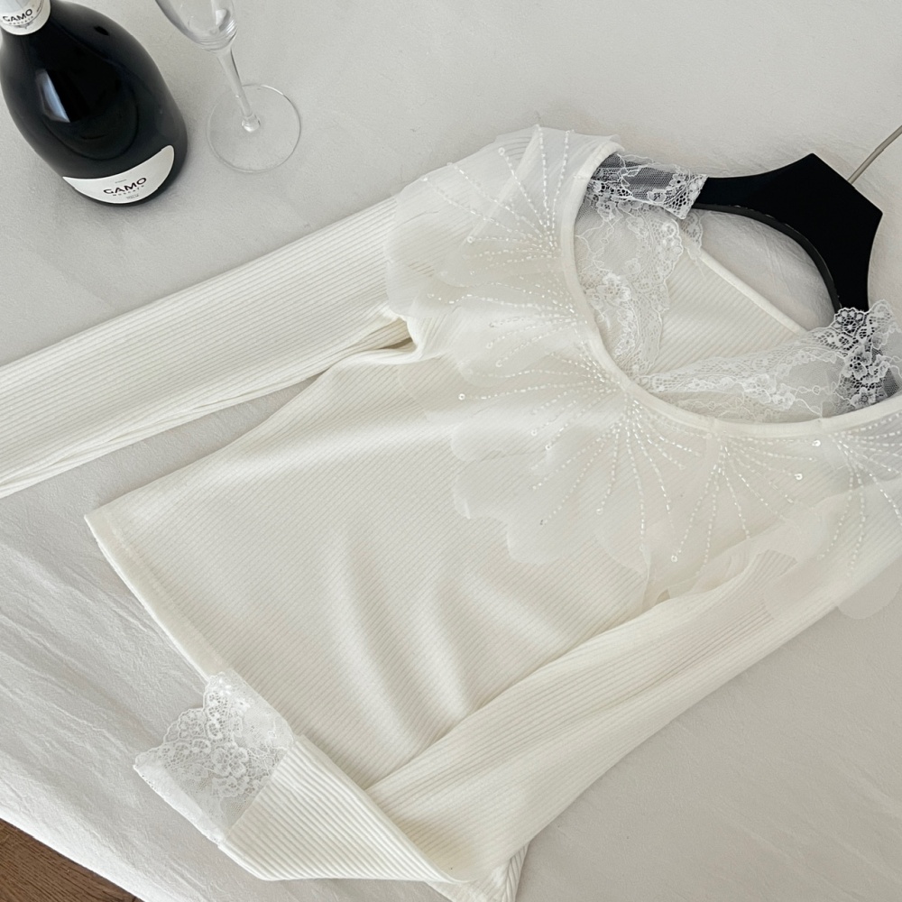 All-match V-neck bottoming knitted lace sweater for women