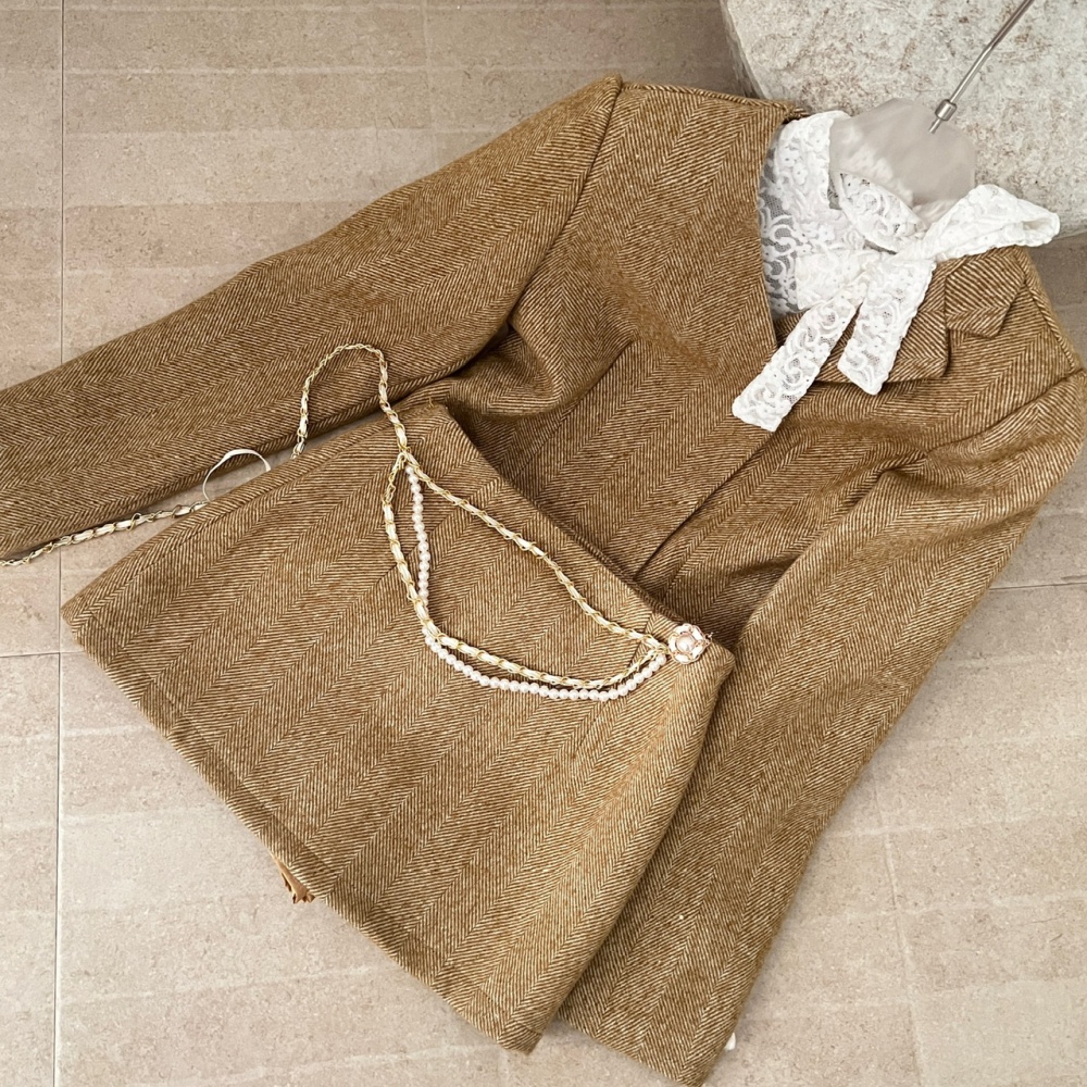 Chanelstyle wool skirt woolen jacket 2pcs set for women