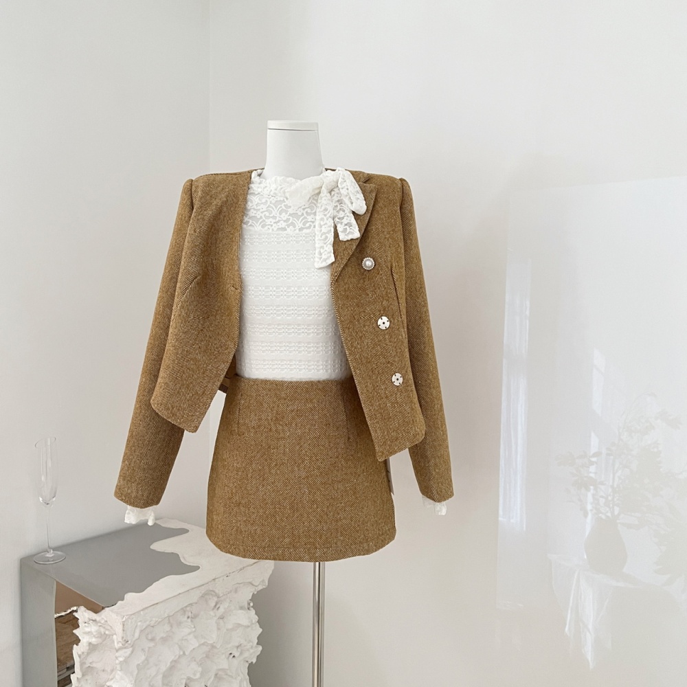 Chanelstyle wool skirt woolen jacket 2pcs set for women