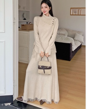 Tassels irregular sweater high waist tops a set for women