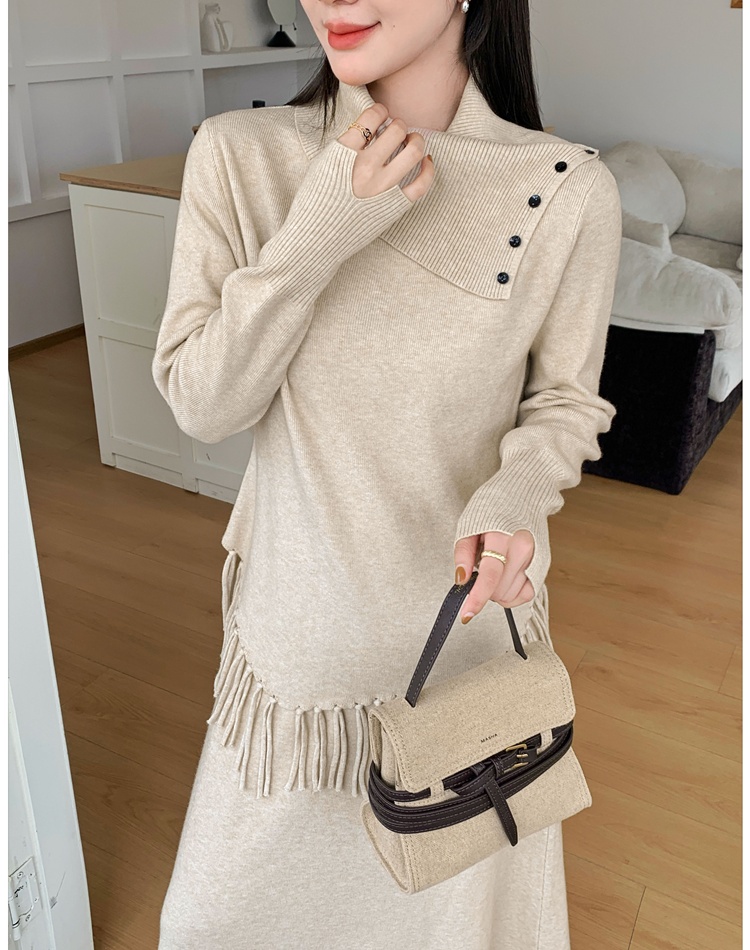 Tassels irregular sweater high waist tops a set for women
