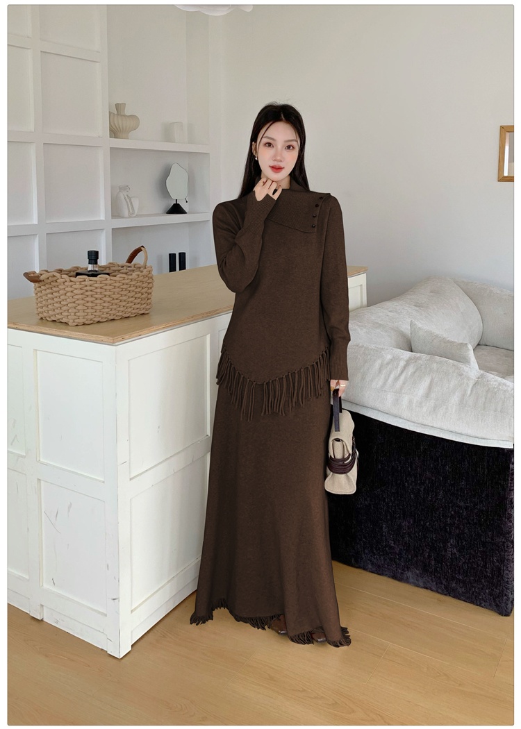 Tassels irregular sweater high waist tops a set for women