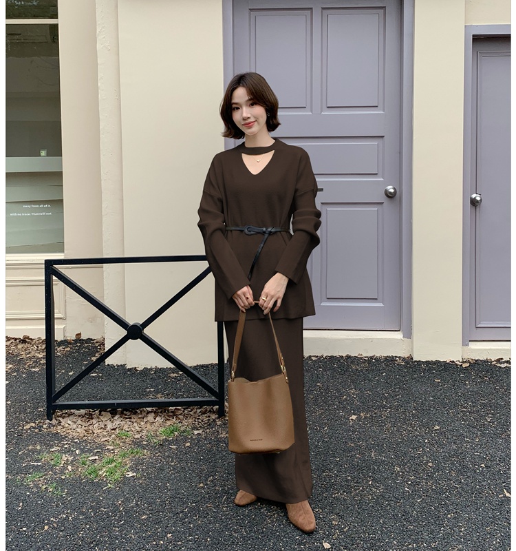 Halter lazy skirt slim V-neck sweater a set for women