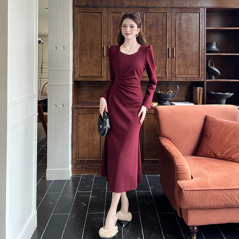 Autumn temperament long dress package hip dress