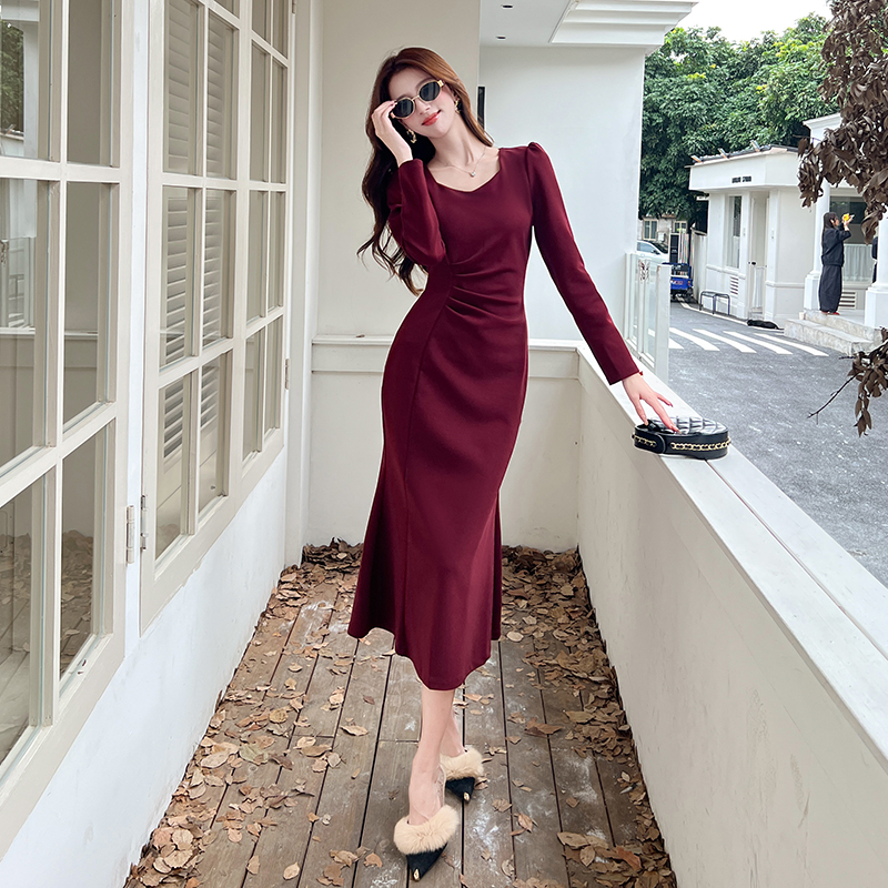 Autumn temperament long dress package hip dress