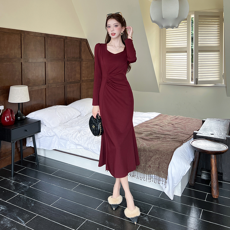 Autumn temperament long dress package hip dress
